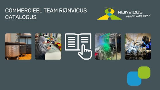 Voorkant catalogus, met foto's wat we bij Rijnvicus doen