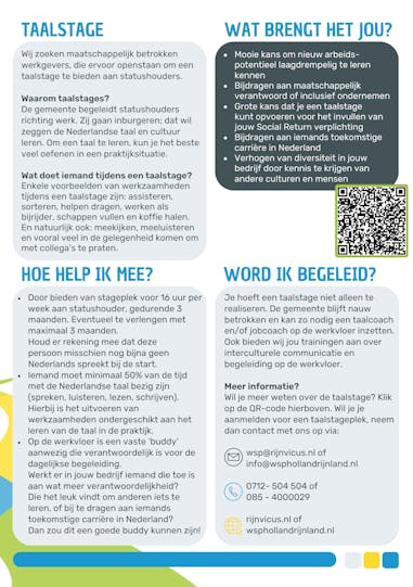 achterzijde flyer, tekst over taalstage