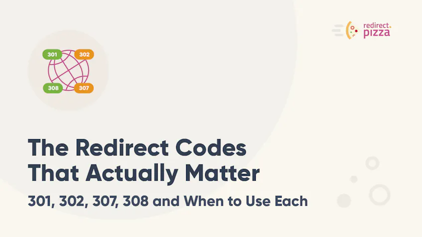 A globe ringed with 301, 302, 307, and 308 labels, introducing the redirect status codes that matter.