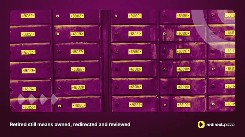 Wall of numbered post office boxes, a reminder that a retired domain still receives mail and needs an owner