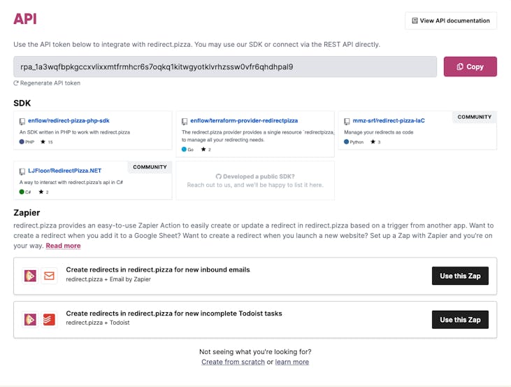 redirect.pizza api information
