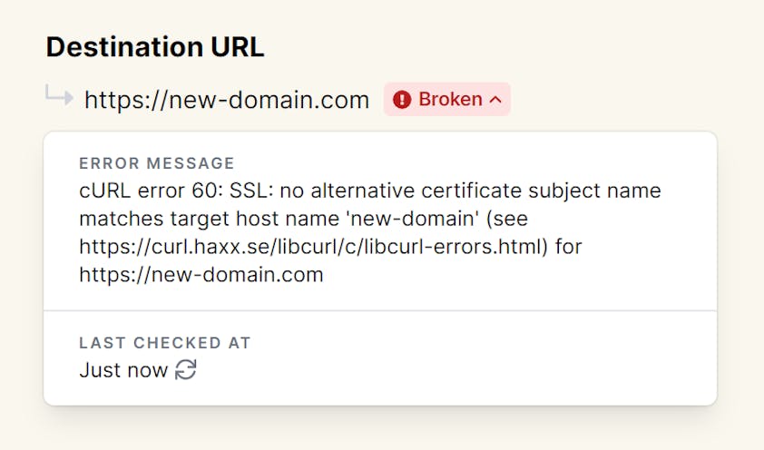 Broken destination details