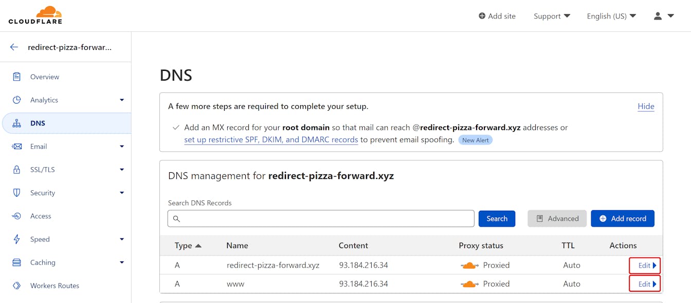 Cloudflare DNS setup