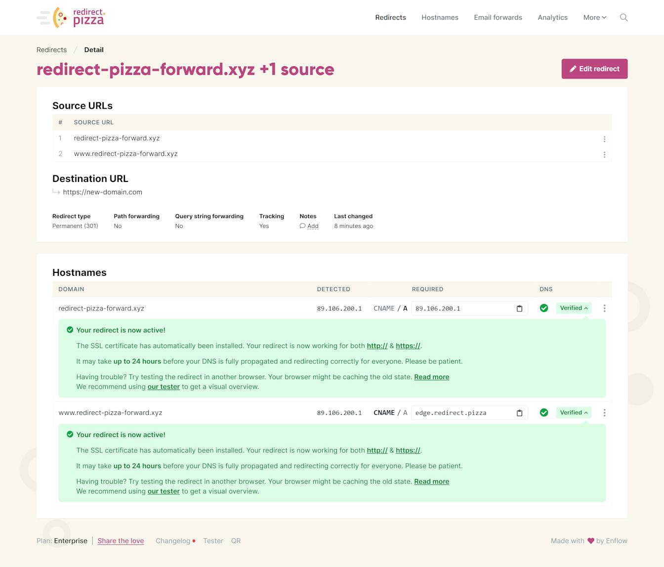 DNS Made Easy redirect verified