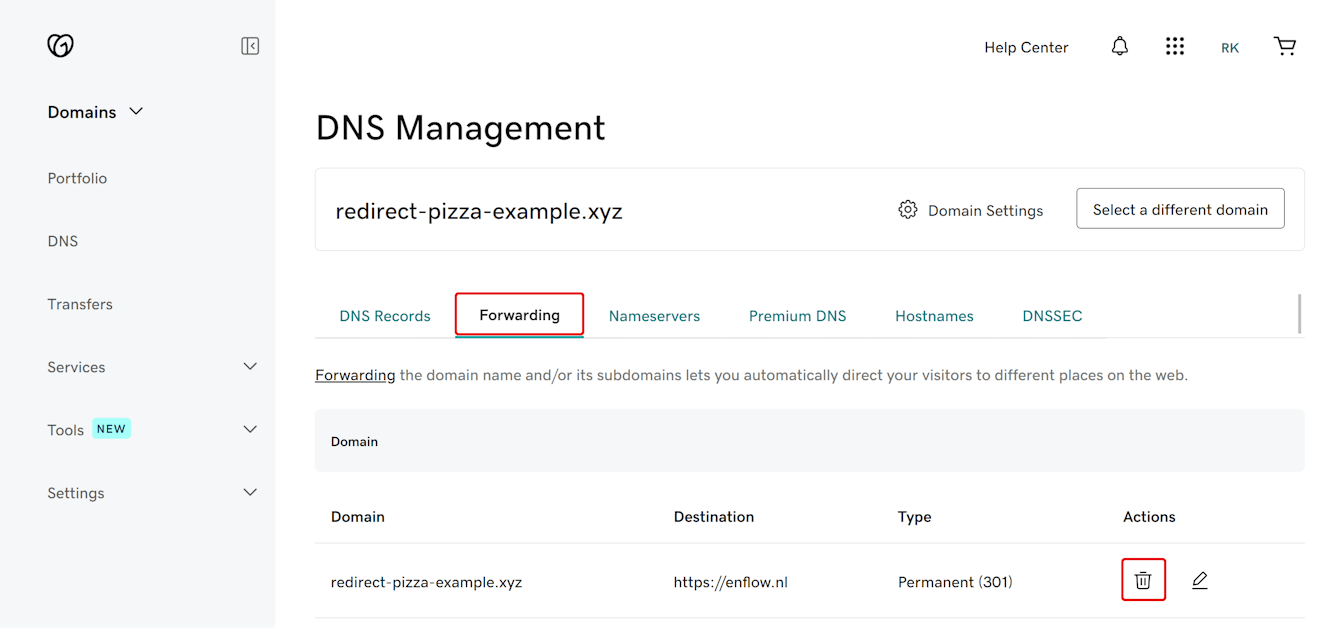 Disabling GoDaddy's forwarding