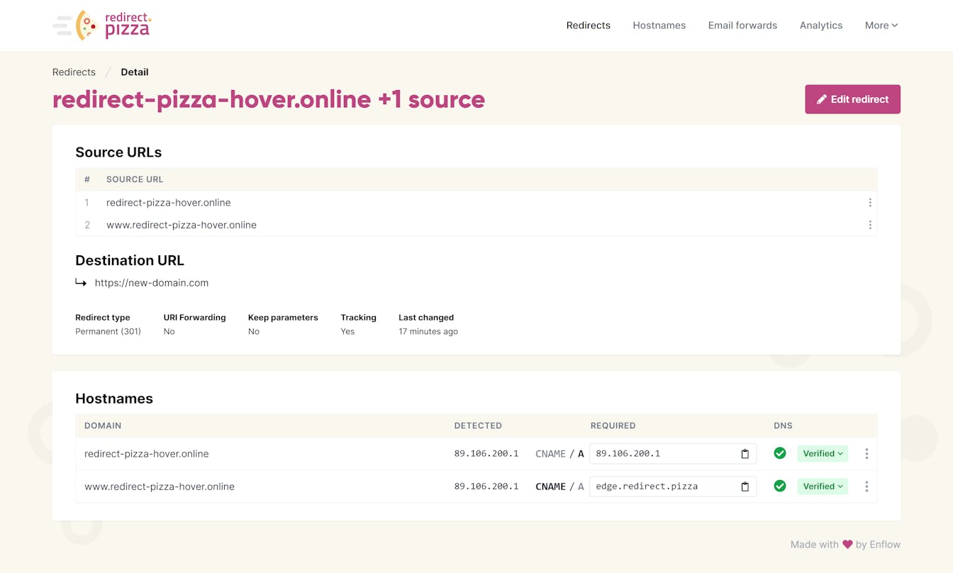Hover redirect verified