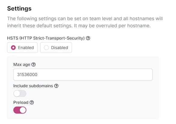 HSTS options customizable