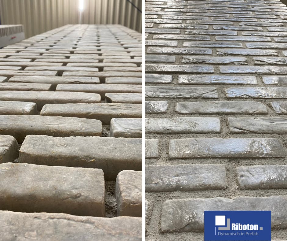 Kolommen en balken met ingestorte ruwe steenstrips