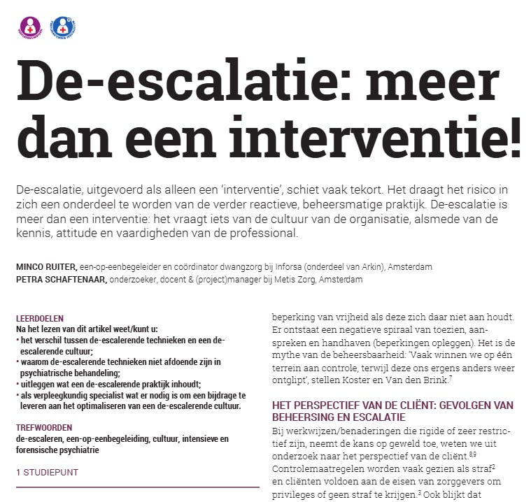 De-escalatie: meer dan een interventie!